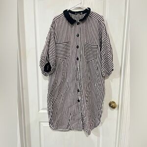 Vintage Pally Lou Black and White Striped Button-Up Shirt Dress